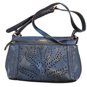 Rosetti Black Shoulder Bag With Adjustable Strap And Lazer Cut Front Pocket